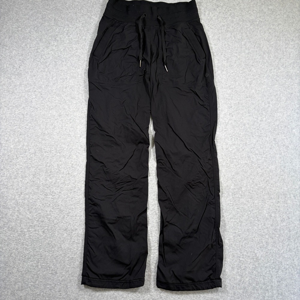 Lululemon Dance Studio Pant Women Size 4 Black Straight Leg Drawstring LW5ENOR